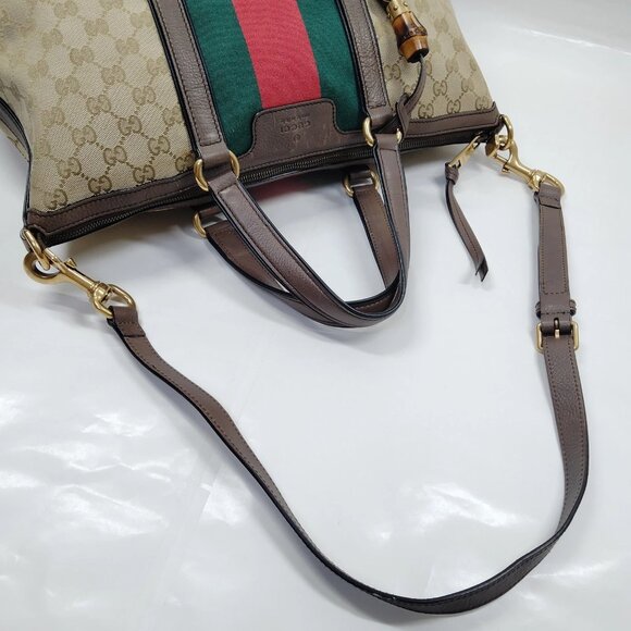 Authentic Gucci Tote Bag Sherry Line Brown Canvas mn472-013026 - Picture 5 of 16